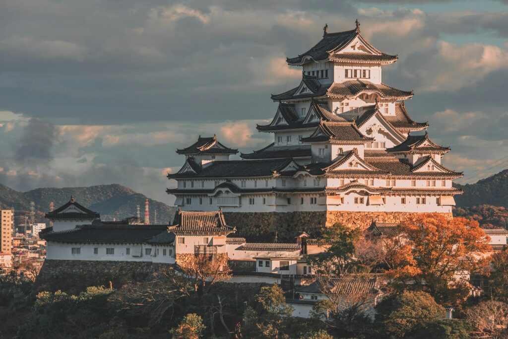 Capture of Himeji Castle showcasing Japanese architecture during fall.